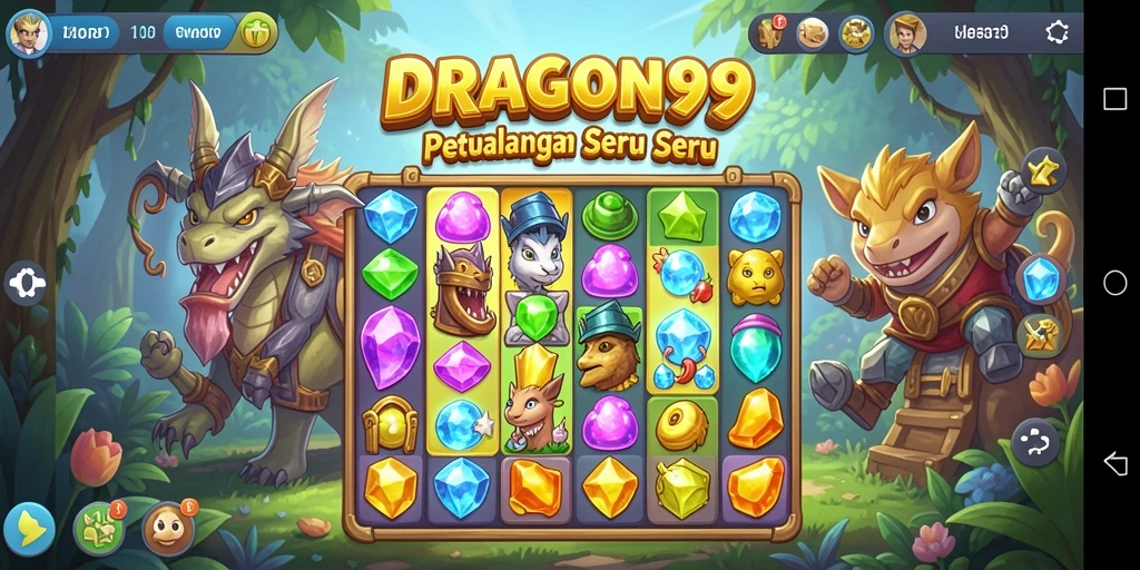 Screenshot gameplay Match-3 DRAGON99 yang menawan dan penuh warna.