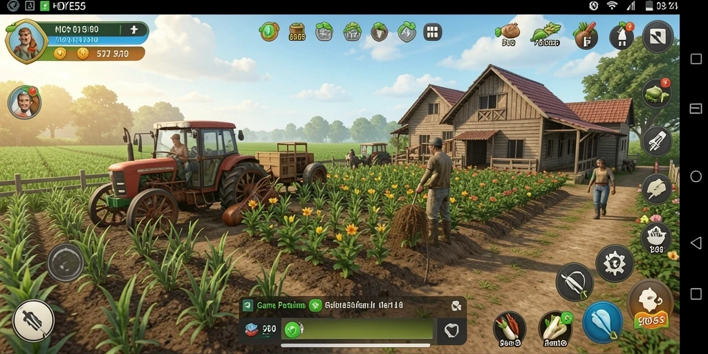 Screenshot gameplay HOYE55 menampilkan aktivitas pertanian yang menarik.