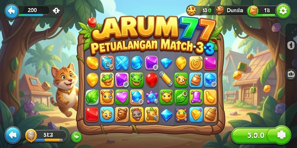 Screenshot yang menunjukkan momen seru dalam permainan Match-3.
