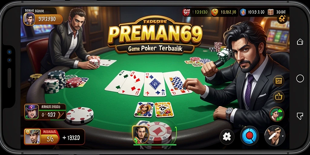 Menggambarkan gameplay Poker yang mendebarkan dan interaktif.
