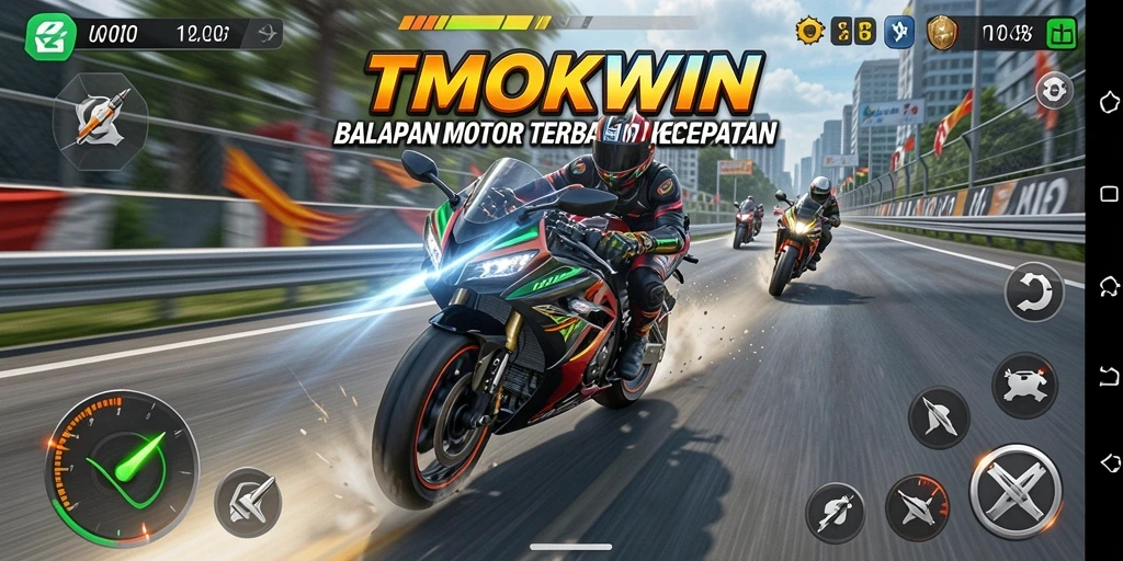 Tampilan menarik dari gameplay seru TMOKWIN yang menghadirkan balapan motor.